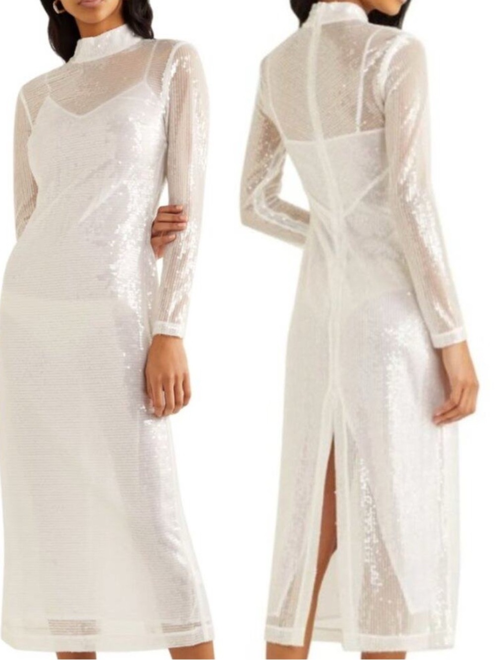 STAUD White Sequin Midi Dress